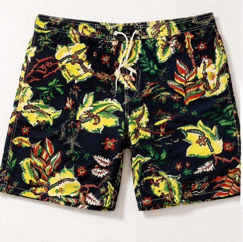 American Living Men’s Hawaiian Tropical Swim Trunks Board Shorts Navy Floral XXL